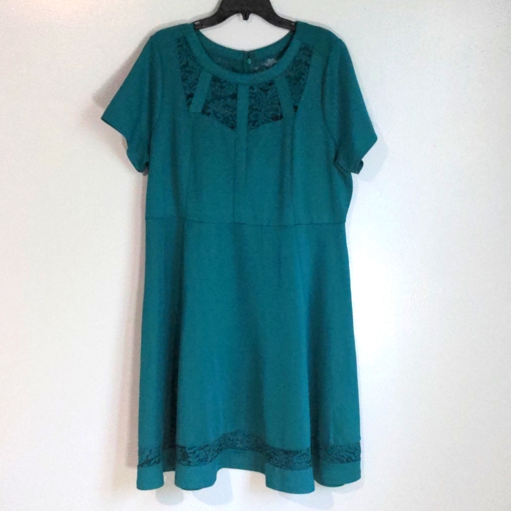 Lane Bryant midi dress teal lace panels size 18/20